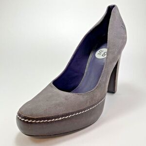 True Religion High Heel Platforms Women’s 8.5 Gray Suede Brown Leather 4.5" Heel